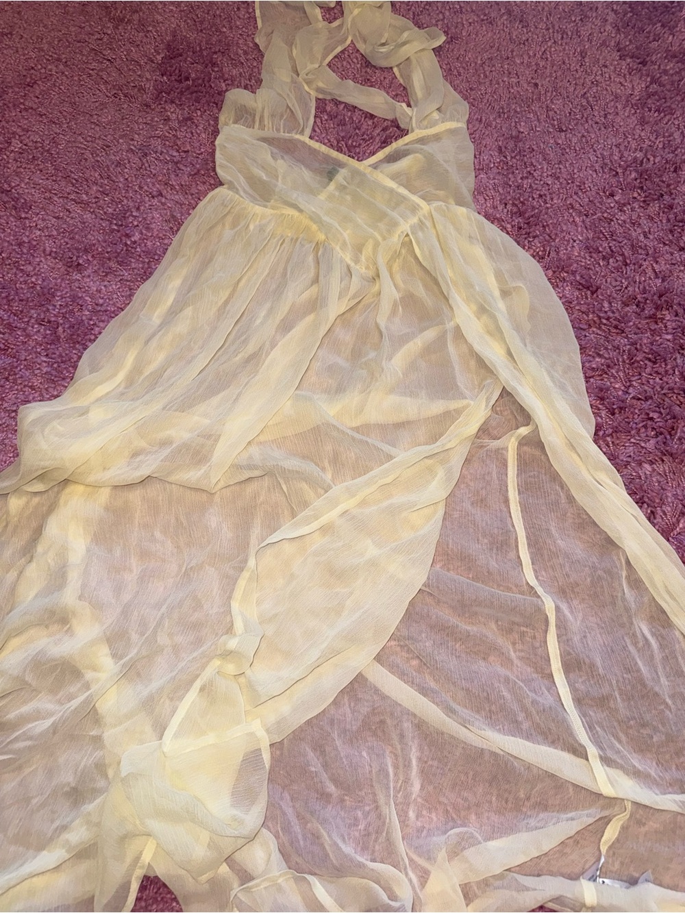 Sheer Pale Yellow Halter Maxi Cover up